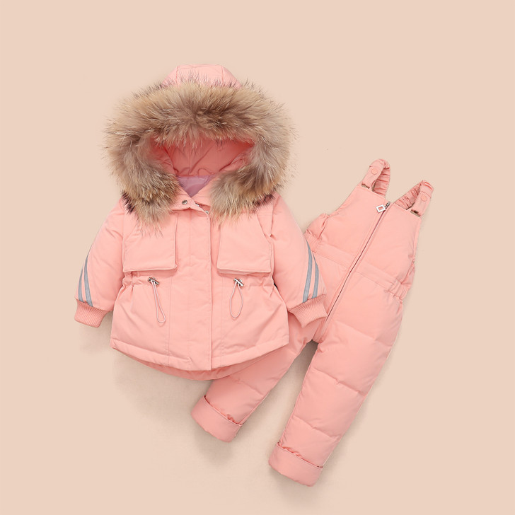 Baby 2Pcs Set Fur Hooded Wings Ski Coat and Winter Pants