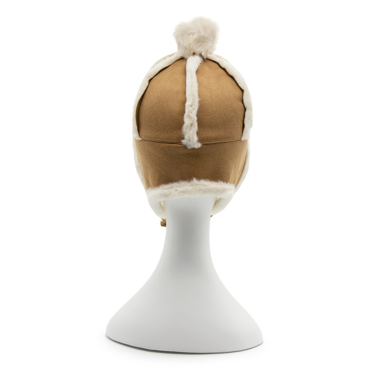 Generic Winter Bomber Hat Cute Pom, beige winter hat with faux fur trim and pom pom on top, designed to keep warm during cold weather.