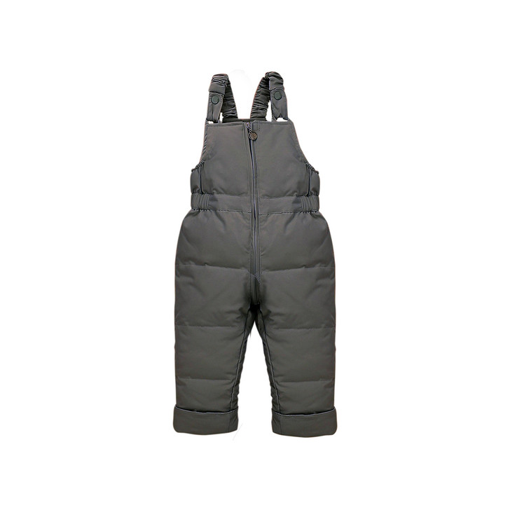 Generic Down Winter Ski Pants Waterproof Overalls, grey insulated waterproof ski pants with adjustable shoulder straps and full-length zipper for winter sports.