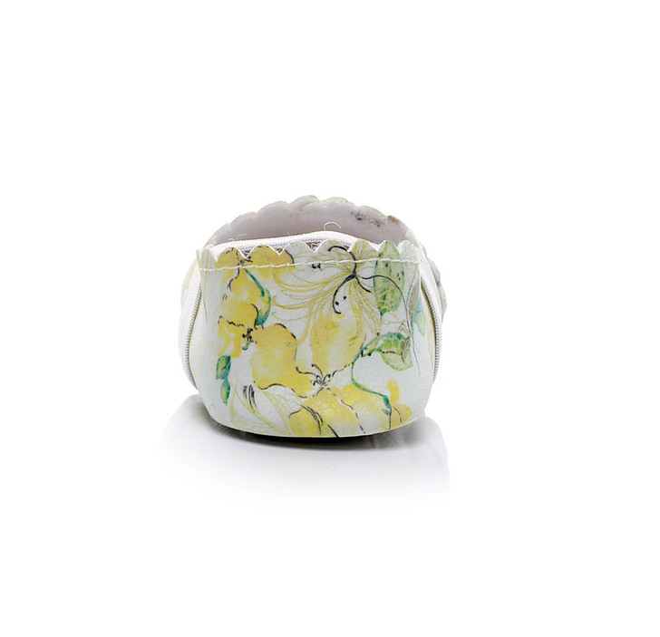 Generic Ballet Flat Soft Sole PU Leather Shoes, floral design portable case with a ballet shoe inside.