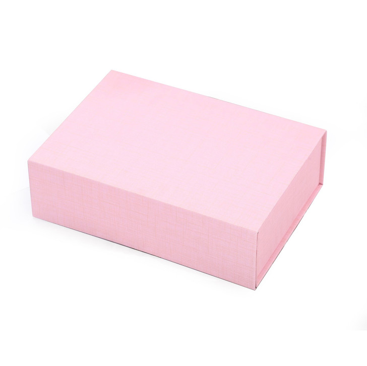 Folding box Gift box Spot magnet, pink textured gift box with a foldable lid for packaging or gifting.