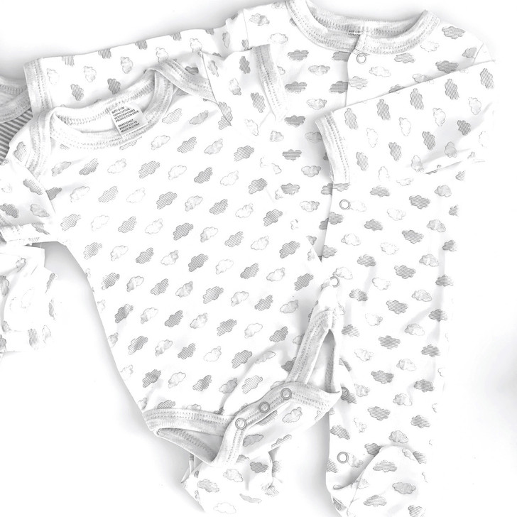Generic Cloud Layette Set 10 Piece, white baby clothing with cloud patterns for newborns.