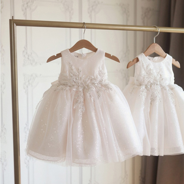 Occasion Girl Dress Sequin and embroideray Sleeveless Off-White Flower Girl Christening |OONA Kids