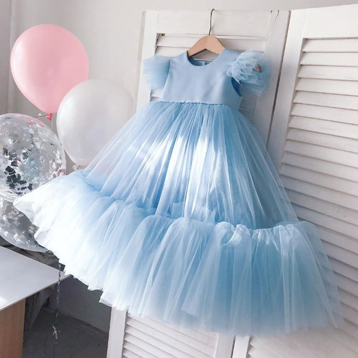 Flower Girl Occasion Dress Tulle Skirt Ruffle Sleeve Multilyer Bouffant Skirt | OONA Kids