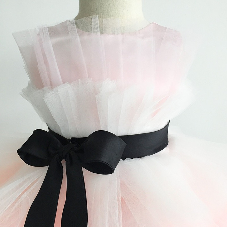 Big Fluff Shades of Pink Multilayr tull skirt Balck Satin Belt Girls Flower Girl Dress |OONA Kids