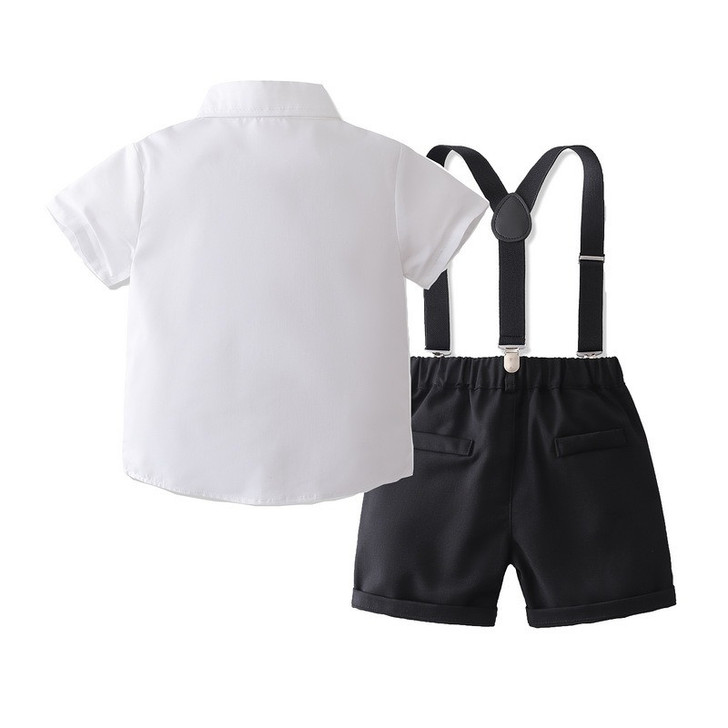OONA Mike Short Suite Suspender, white short sleeve shirt with black suspender shorts