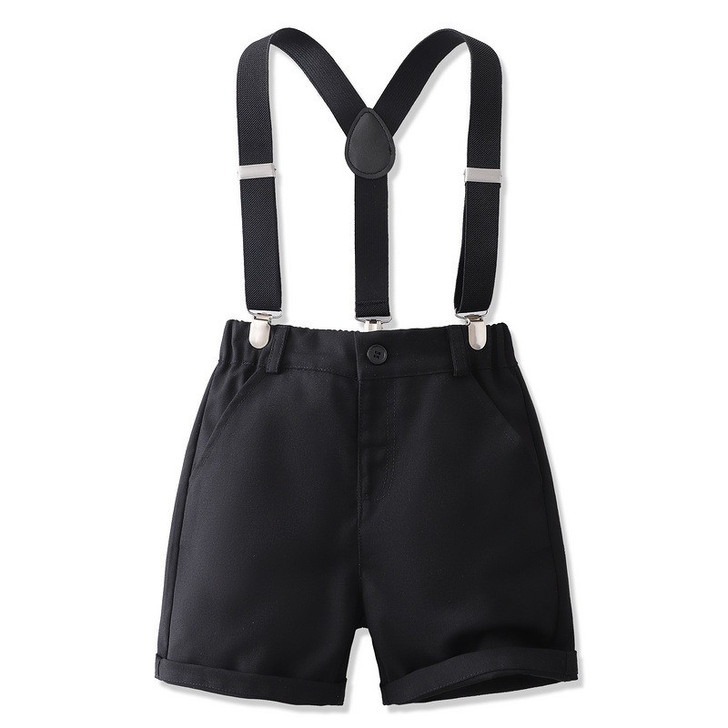 OONA Mike Short Suite Suspender, black shorts with adjustable suspenders and button closure.