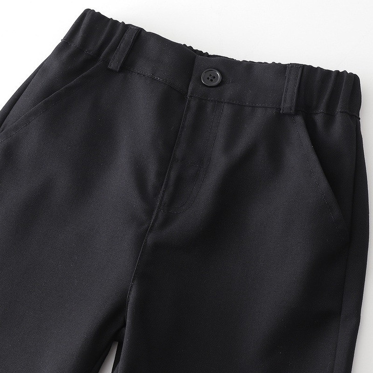 OONA Mike Short Suite Suspender, black formal men's trousers with adjustable waistband and button closure.