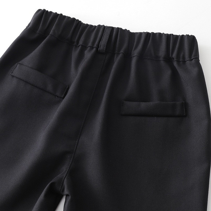 OONA Mike Short Suite Suspender, black dress pants with elastic waistband and back welt pockets.