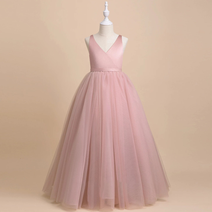 A-Line Skirt Party Ball Gown Dress Sleevless Satin Top Multilayerd Tulle Skirt Flower Girl First Communion Dress |OONA Kids