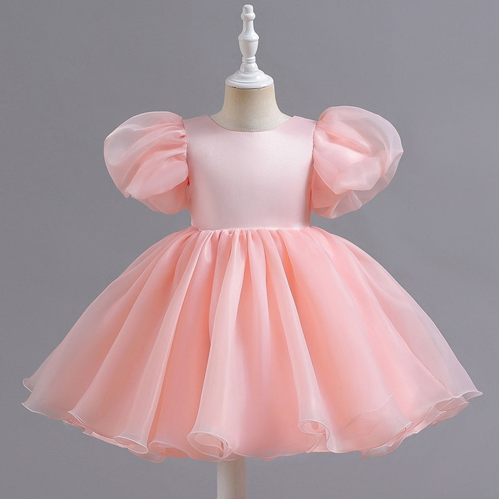Girls Dress Evening Gown Evening Dress Puffed Sleeve Short Satin Tutu Skirt Back Slit Bow |OONA Kids