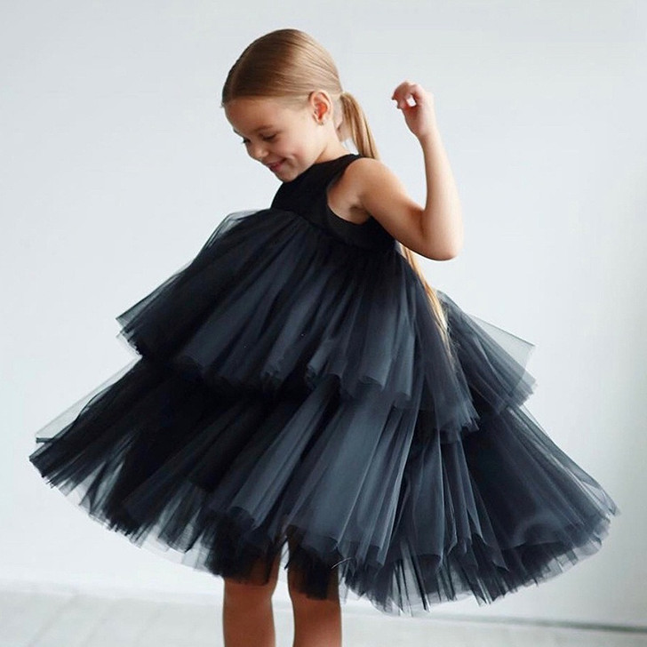 Multi layer White tulle girl dress sleevless flower wedding girl |OONA Kids