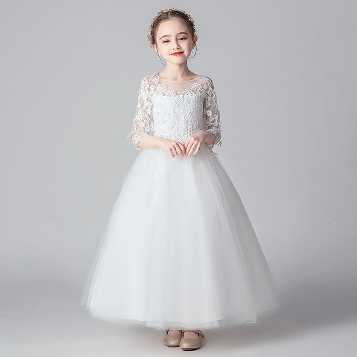 Ball Gown A Line Flower Girl Dress Lace Floral Top Long Tulle Skirt |OONA Kids
