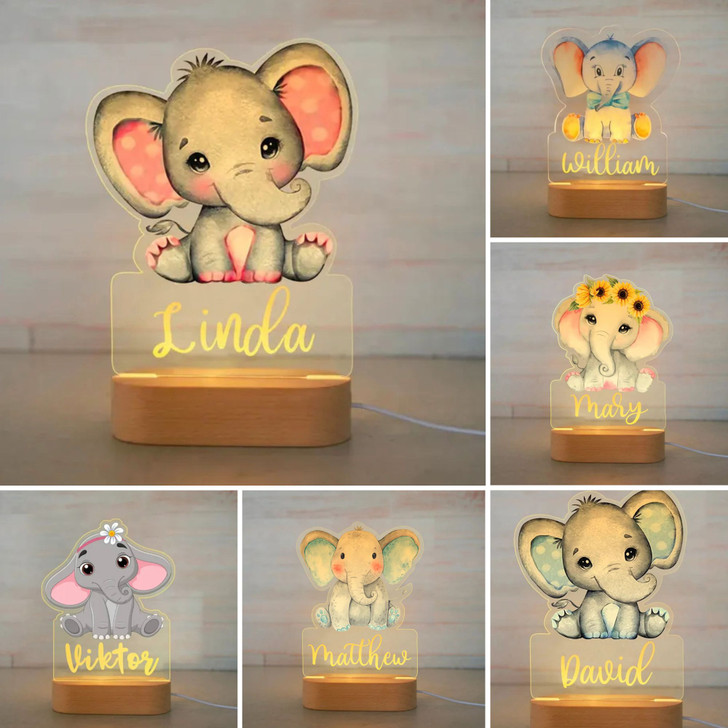 Elephant Lamp Personalized Night Light Custom Name Acrylic