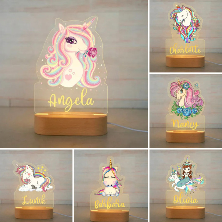 Unicorn Lamp Personalized Night Light Custom Name Acrylic