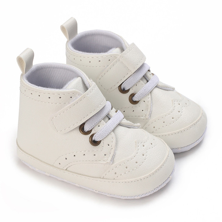 Generic White Shoe Baby Boy White, soft white toddler baby shoes with laces and a velcro strap for easy wear.