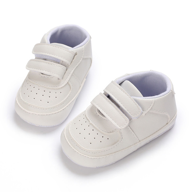 Generic White Shoe Baby Boy White, pair of baby shoes with velcro straps for boys.