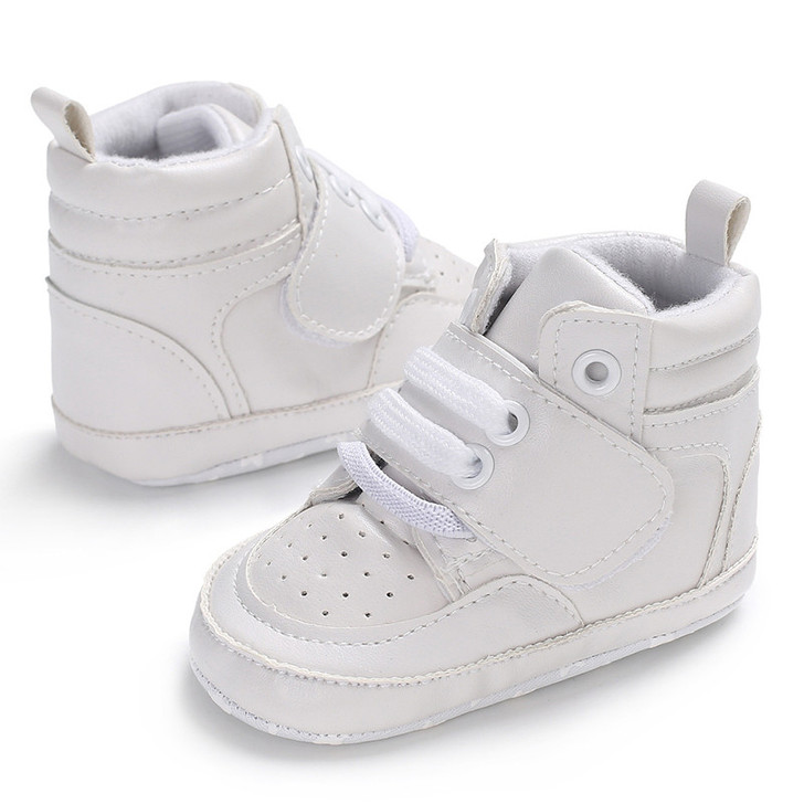 Generic White Shoe Baby Boy White, pair of small white baby sneakers with laces and ankle support.