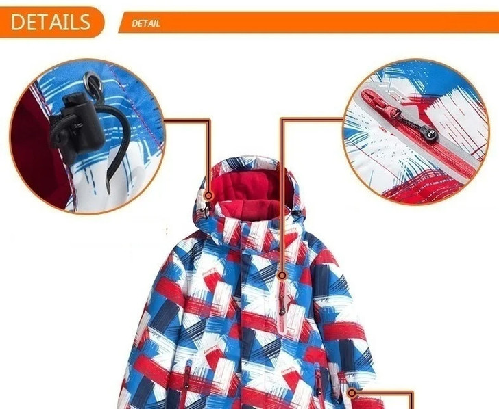 Minnie Me Windproof Kid Skiing 2pcs Suits, colorful winter ski suit with zipper and adjustable hood for children.
