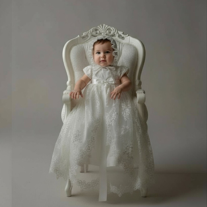 Infants Vintage Lace Dress & Cap Set