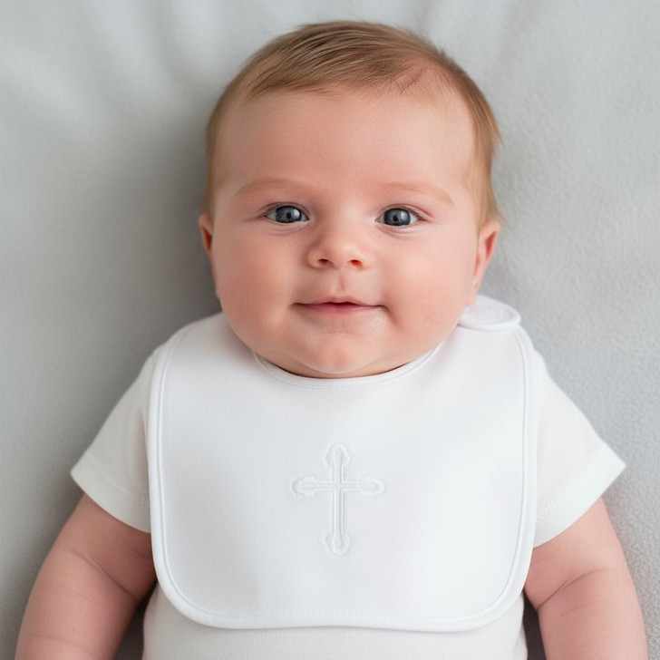 Embroidered Cross White Bib