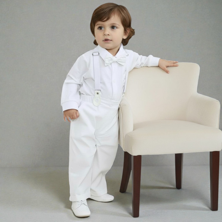 Newborn Christening Outfit with Bow Tie & Suspenders