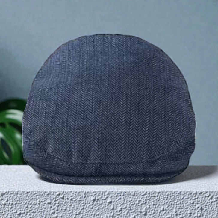 Minnie Me Vintage Cap with Bow Tie, navy blue cap made of textured fabric with a subtle herringbone pattern.
