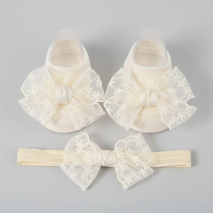 Lace Bow Knit Socks & Headband Set