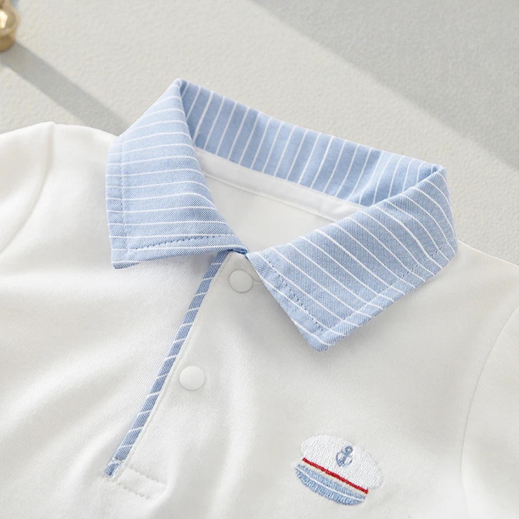 Flat lay long sleeve baby romper collar