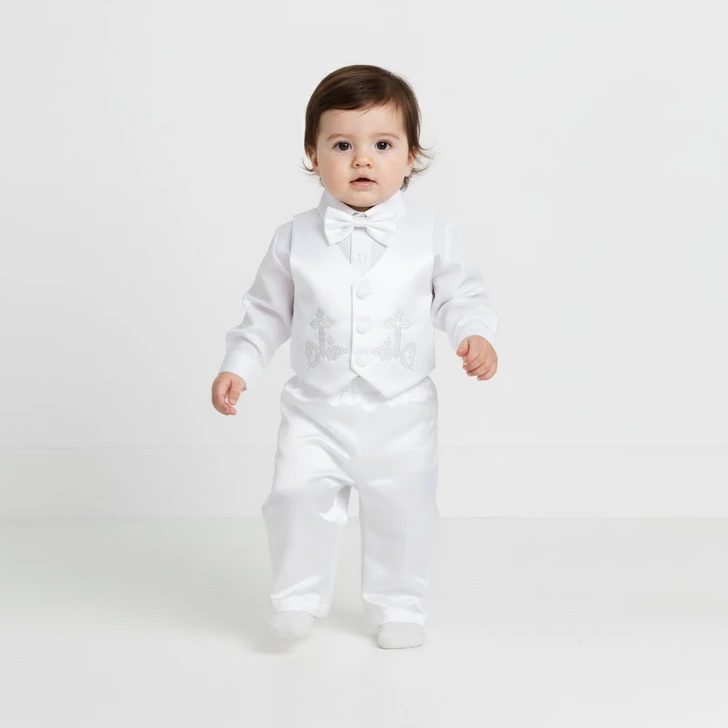 Christening Long Sleeve Set Shirt Pants Vest Beanie