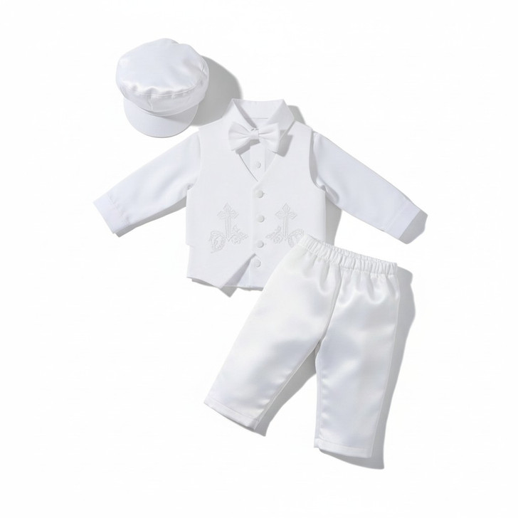 Christening Long Sleeve Set Shirt Pants Vest Beanie