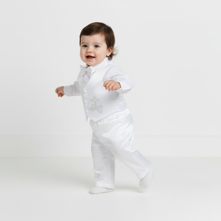 Christening Long Sleeve Set Shirt Pants Vest Beanie