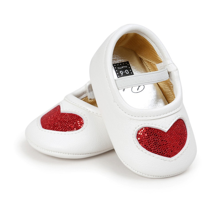 Baby Mary Jane Shoes Red Glitter heart