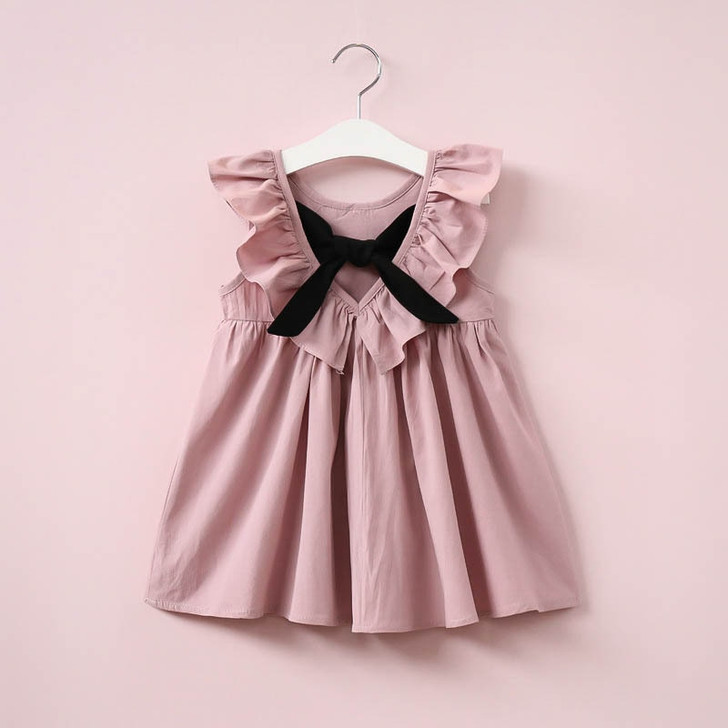 Girl Dress Ruffle Collar Backless With Bow