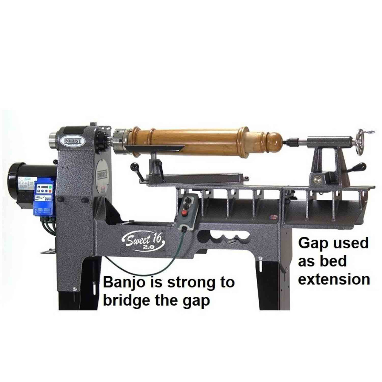 Robust, Sweet 16 Woodturning Lathe, Long Bed, 1.5 HP Motor - The