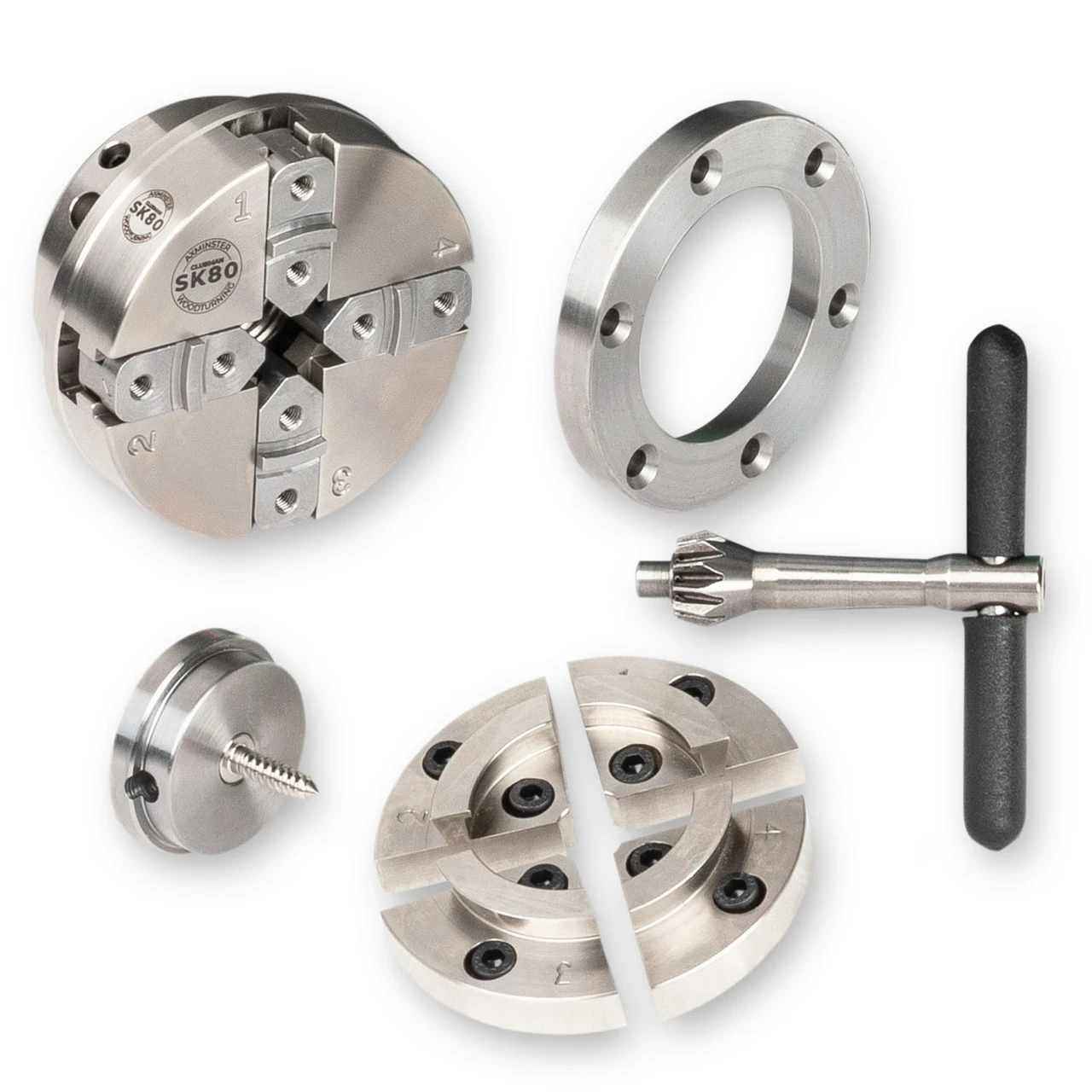 Axminster Woodturning, Clubman SK80 Chuck Package with 1" x 8 TPI Direct Thread