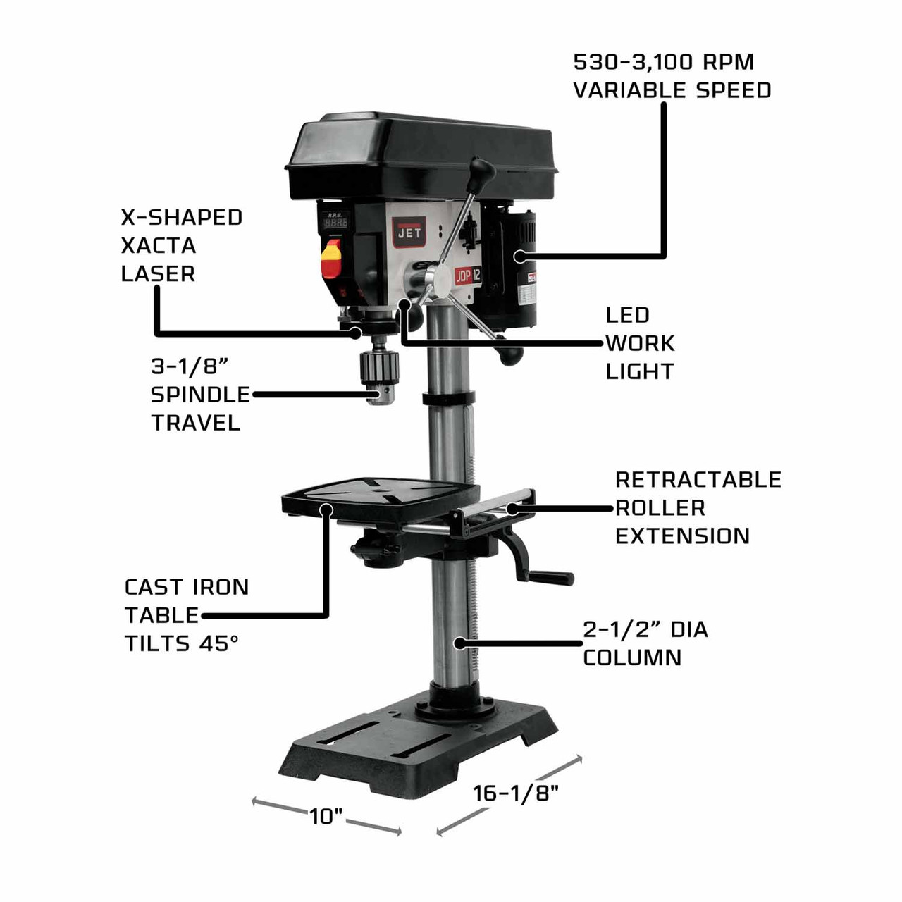 Jet, JWDP-12, 12" Drill Press with DRO, 1/2HP, 1PH, 115V