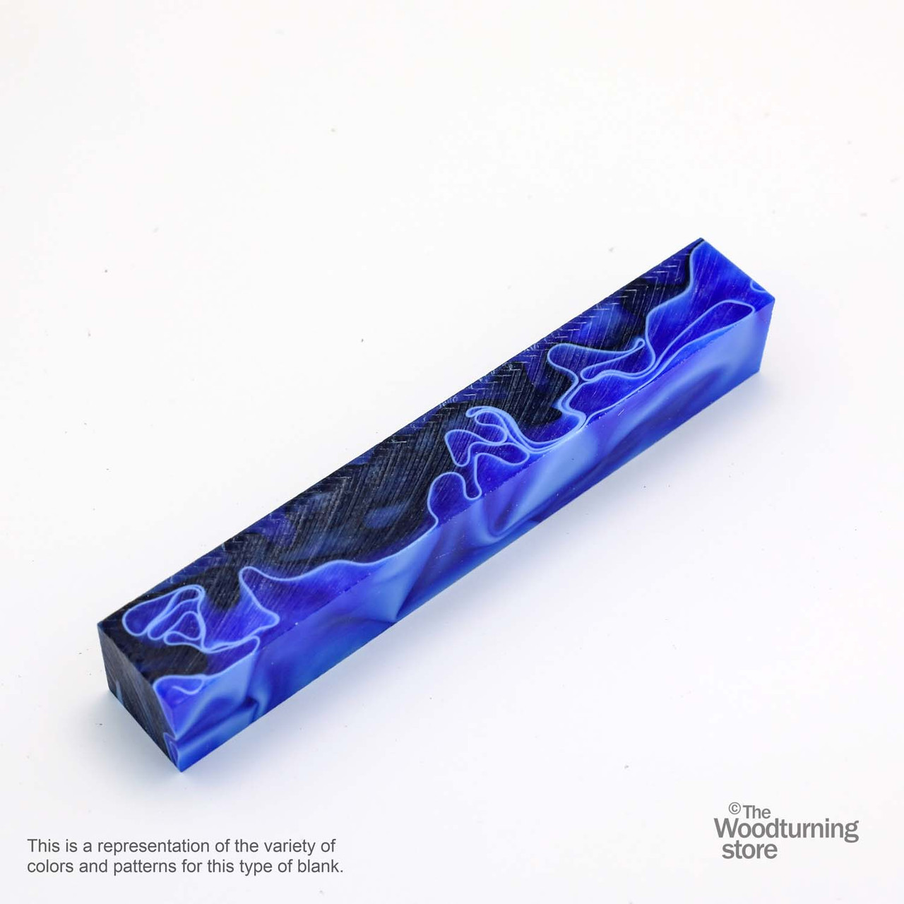 Legacy Acrylic Pen Blank, Royal Blue and Black Swirl with White Lines