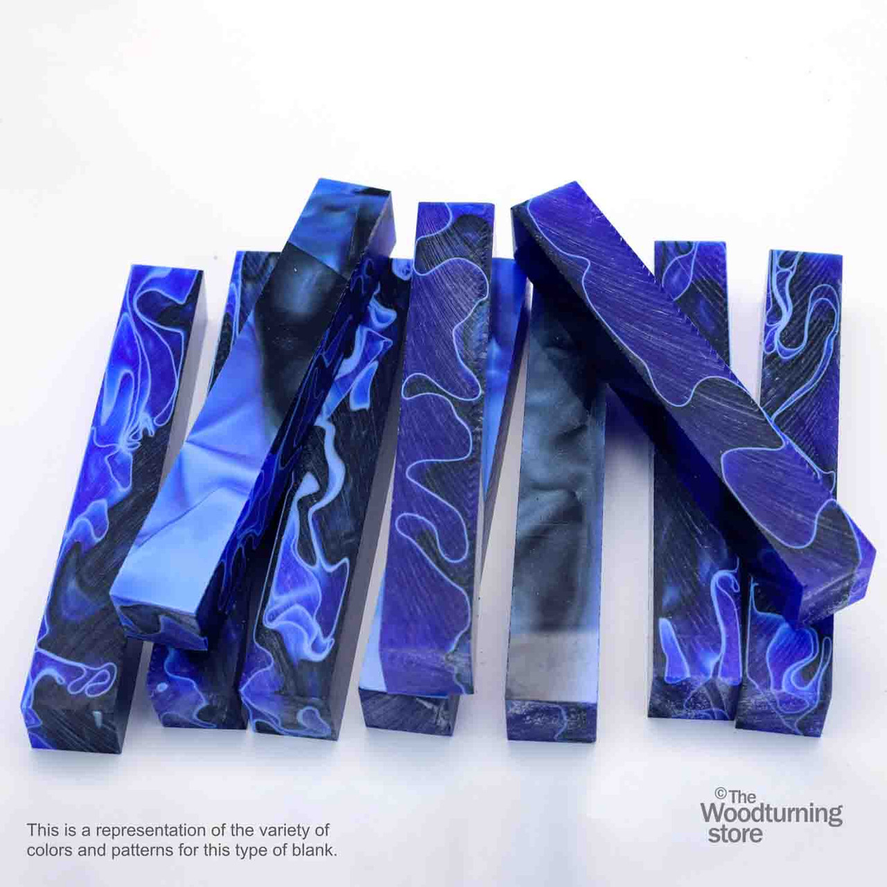 Legacy Acrylic Pen Blank, Royal Blue and Black Swirl with White Lines