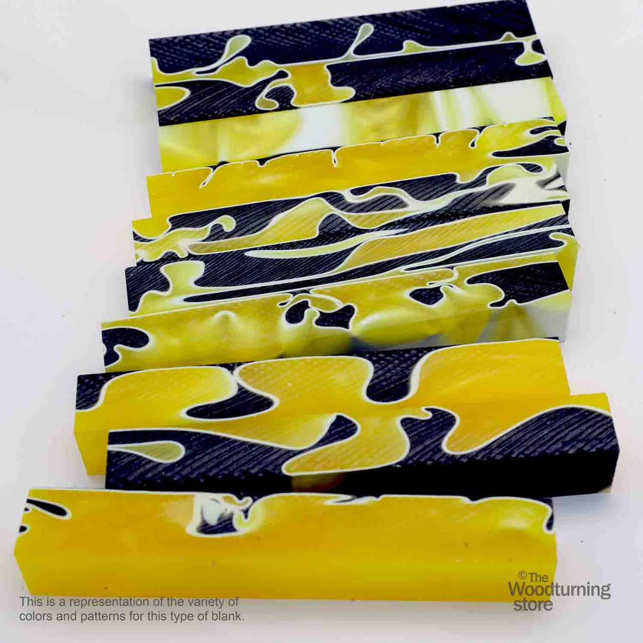 Legacy Acrylic Pen Blank, Bright Yellow and Black Swirl with White Lines