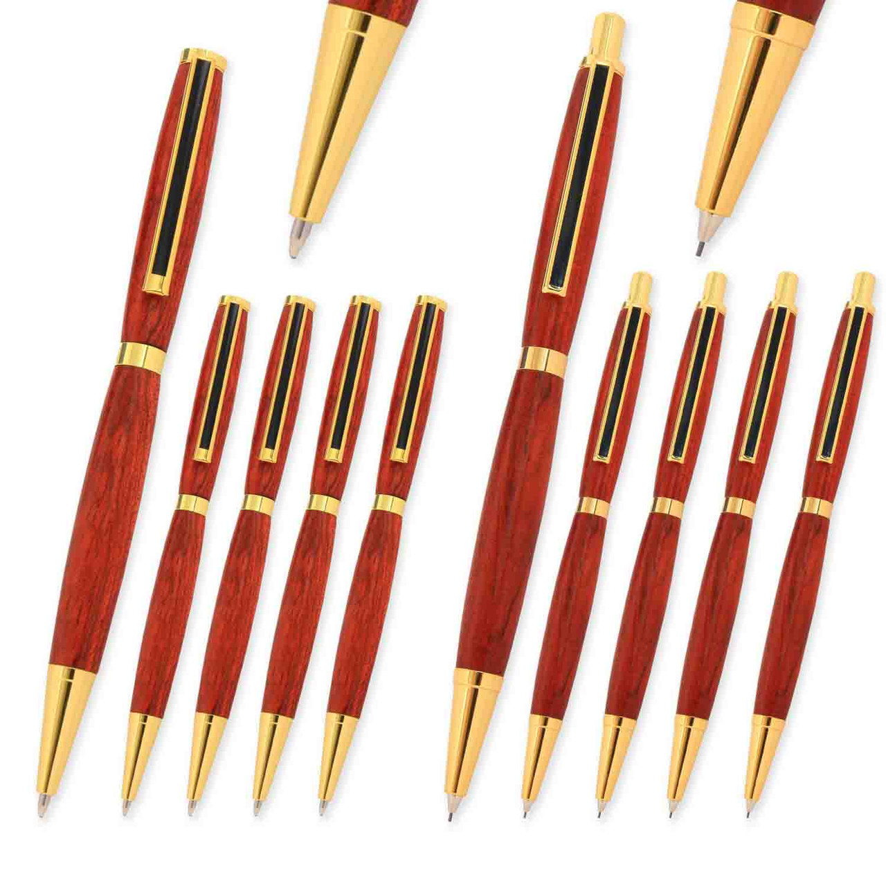 Legacy, Slimline Pen and Pencil Kit Combo Set, Gold with Black Striped Clip, 10 Pack