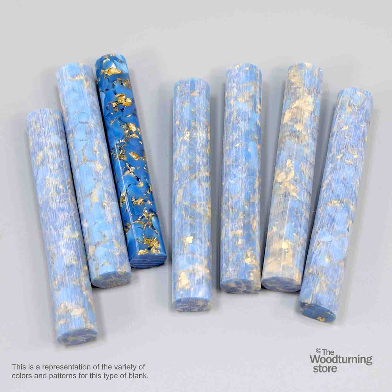 Legacy Premium Resin Pen Blank, Blue with Gold Flakes, Round