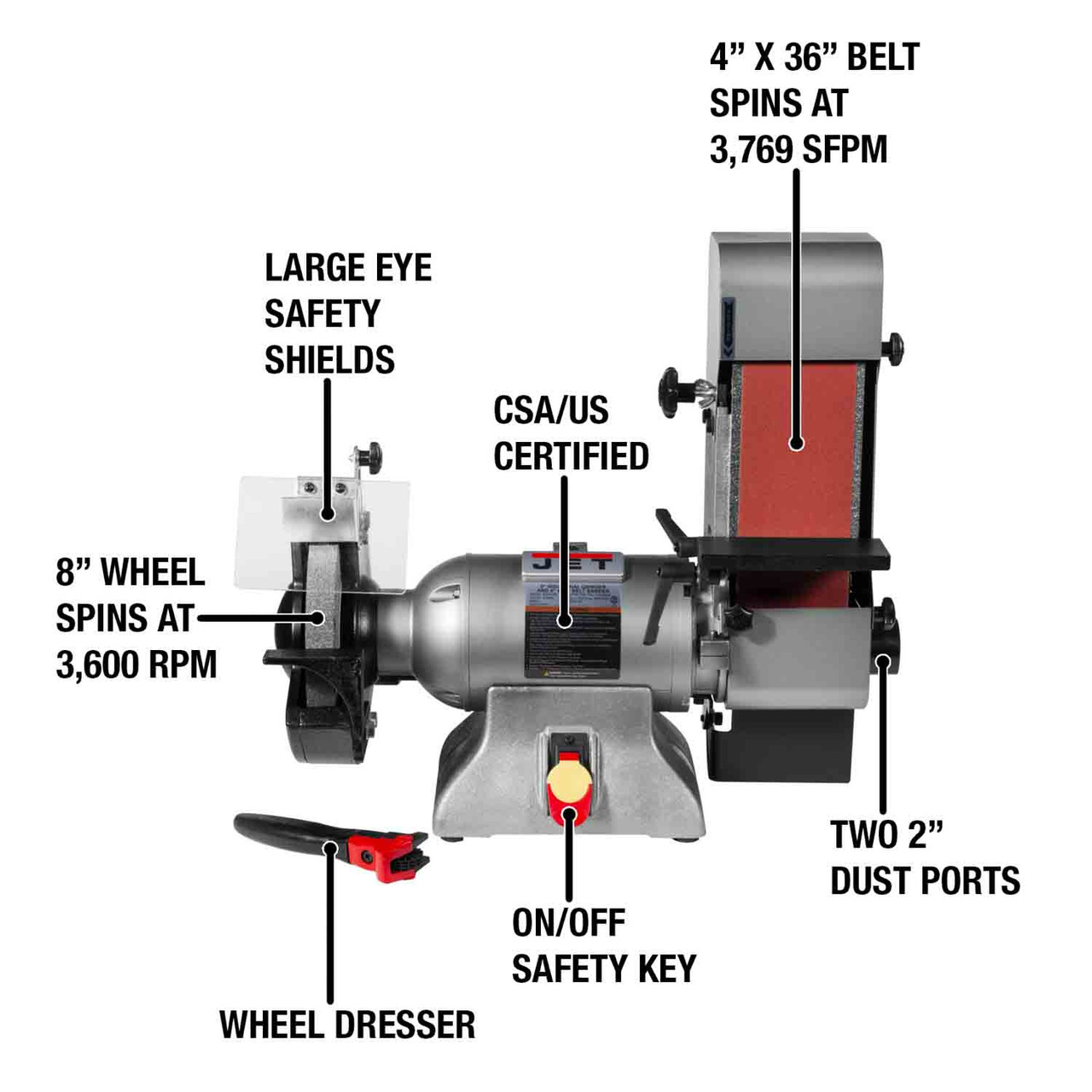 JET, JT9-578436 IBGB-436 Combination 8" Industrial Grinder with 4"x 36" Belt Sander