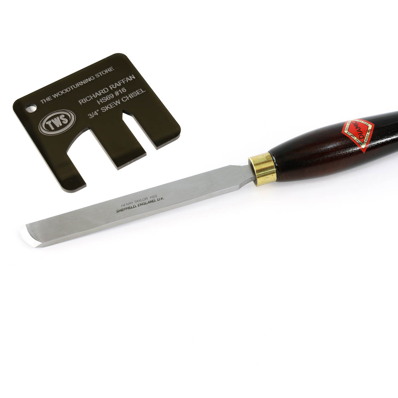 Sharpening Gauge for the Henry Taylor Diamic, HS69, 3/4" x 1/4" Richard Raffan No. 16 Raffan Skew Chisel with 10" Handle