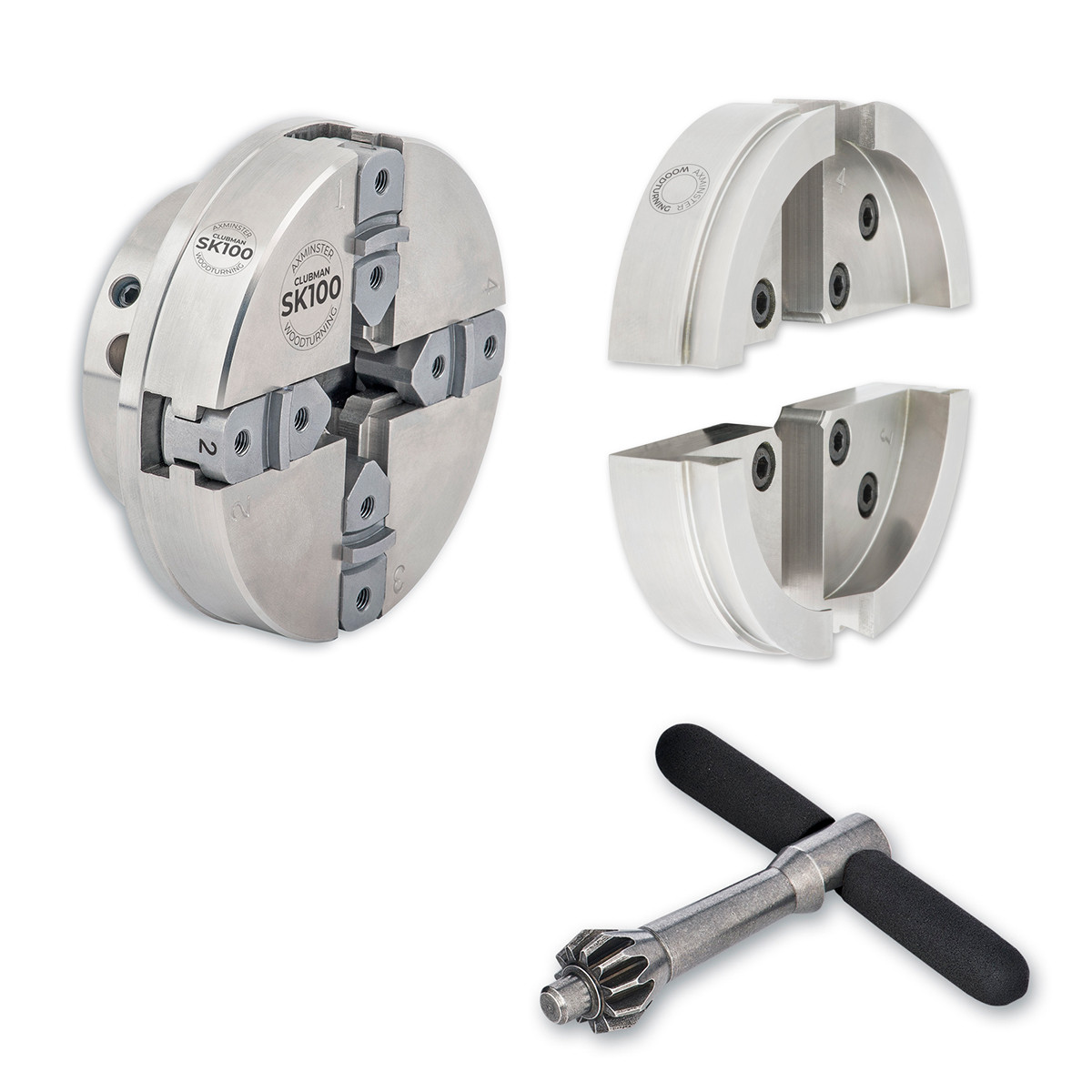 Axminster Woodturning, Clubman SK100 Chuck Kit With A Plus Dovetail Jaws - 1 1/4" x 8 TPI Direct Thread