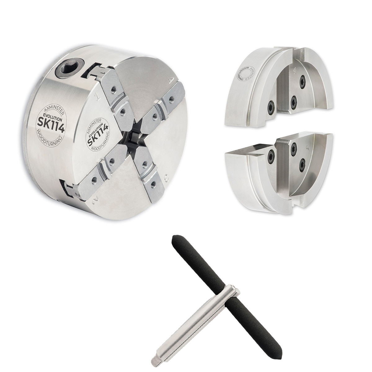 Axminster Woodturning, Evolution SK114 Chuck Package with A Plus Jaws - 1 1/4" x 8 TPI Direct Thread