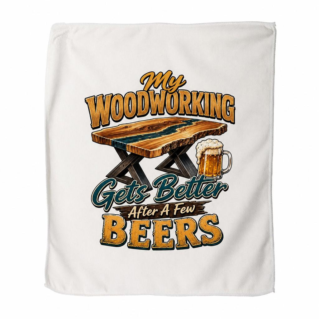 "My Woodworking Gets Better After A Few Beers" V2 Microfiber Towel