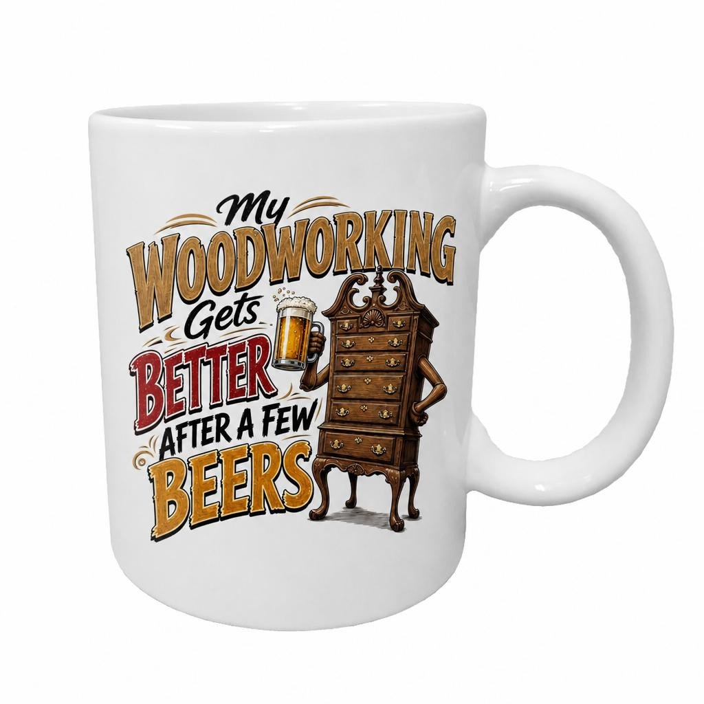 "My Woodworking Gets Better After A Few Beers" V1 Men's Unisex Classic Fit Grey T-Shirt, Choose Your Size