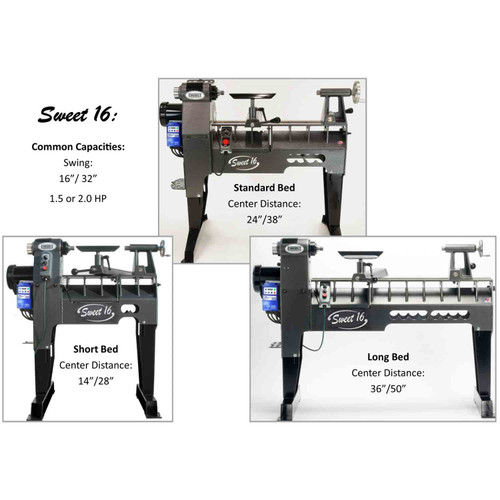 Robust, Sweet 16 Woodturning Lathe, Long Bed, 1.5 HP Motor - The