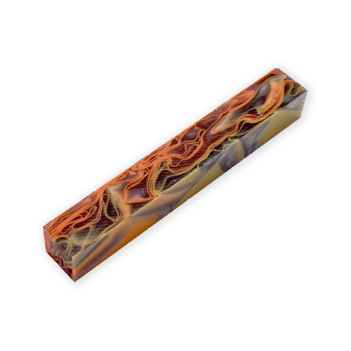 Legacy Acrylic Pen Blank, Metallic Brown with Orange and Olive Green Lines